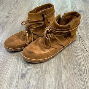 UGG Reid Tan Suede Tie Wrap Cushioned Moc Women's Loafers Size 7.5